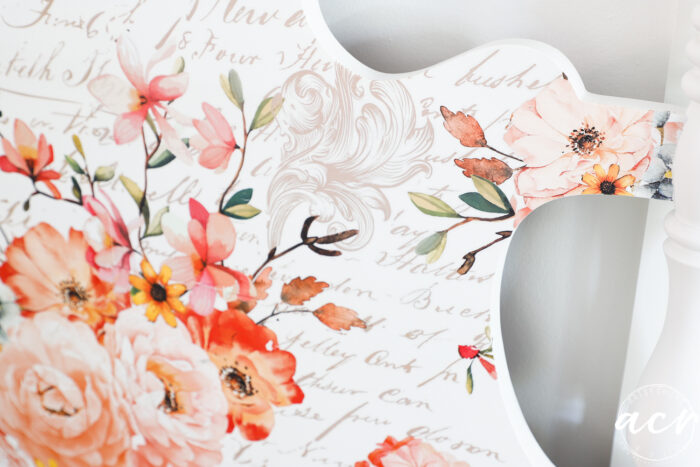up close of floral furniture transfer