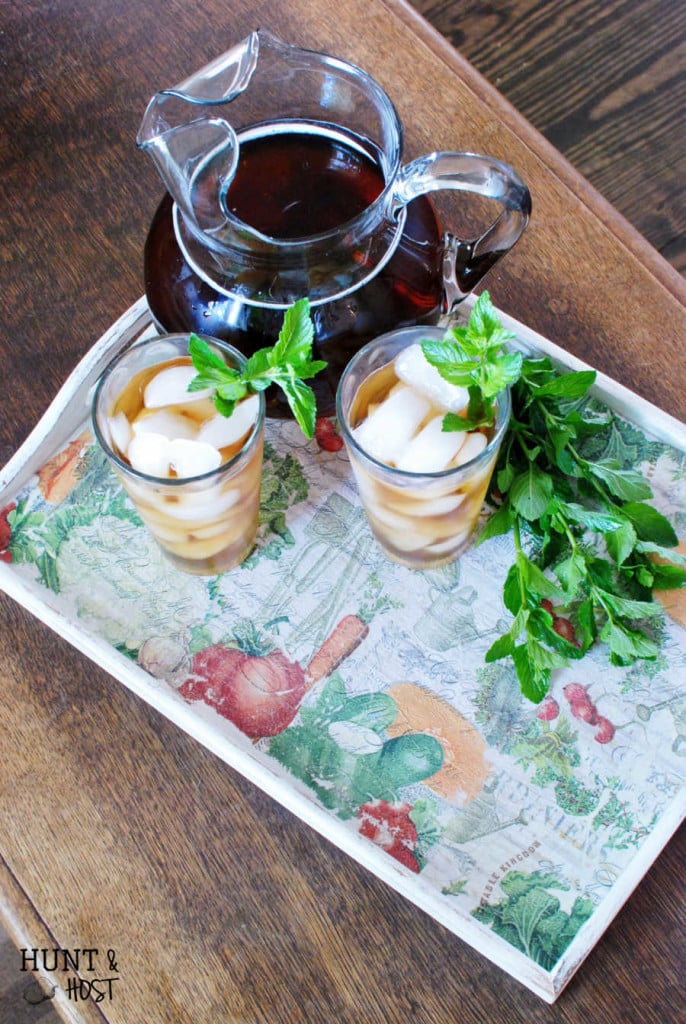 tea on a tray that is vegetable napkin decoupage