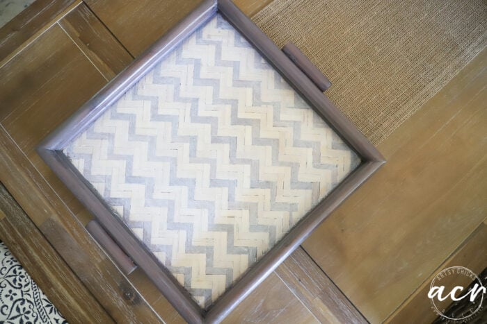 chevron base wood tray with stain