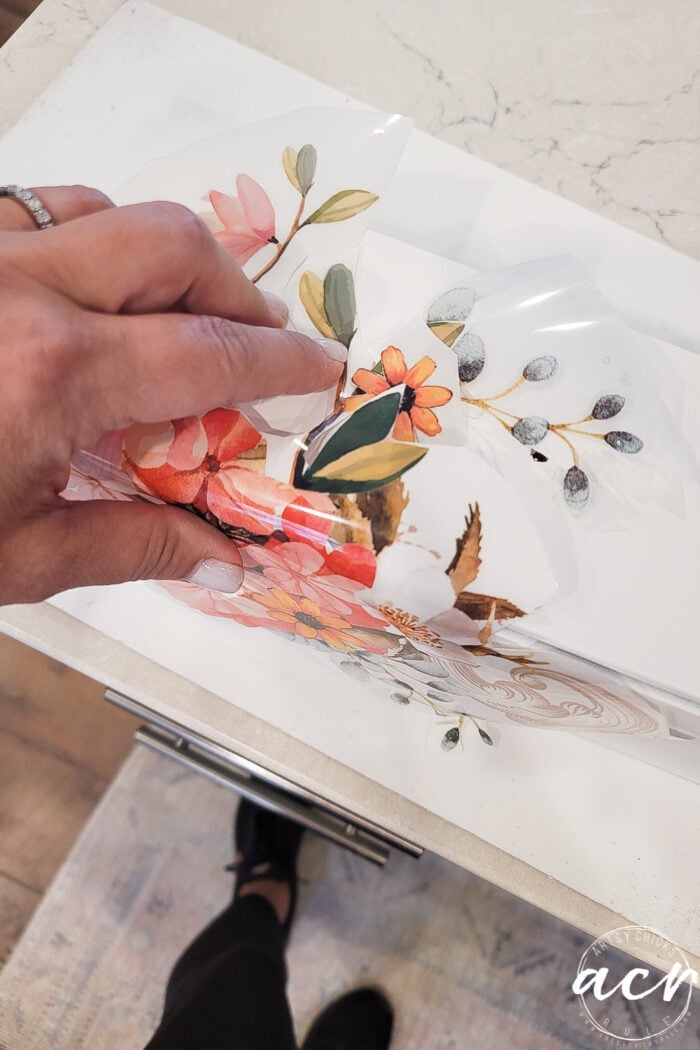 showing how I'm going to lay the furniture transfer onto the white box