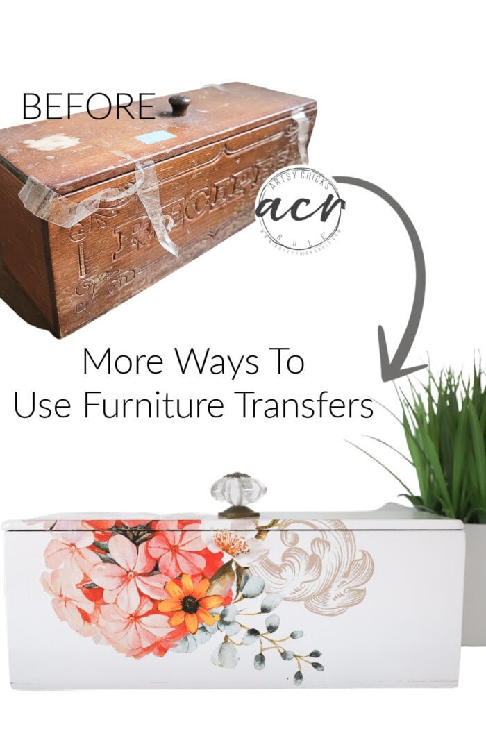 Turn that old dated recipe box into a treasure with a furniture transfer AND learn how to use furniture transfers all up! artsychicksrule.com