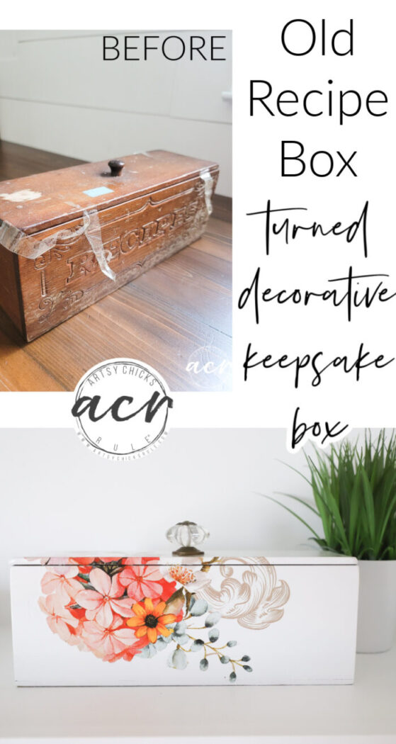 Turn that old dated recipe box into a treasure with a furniture transfer AND learn how to use furniture transfers all up! artsychicksrule.com