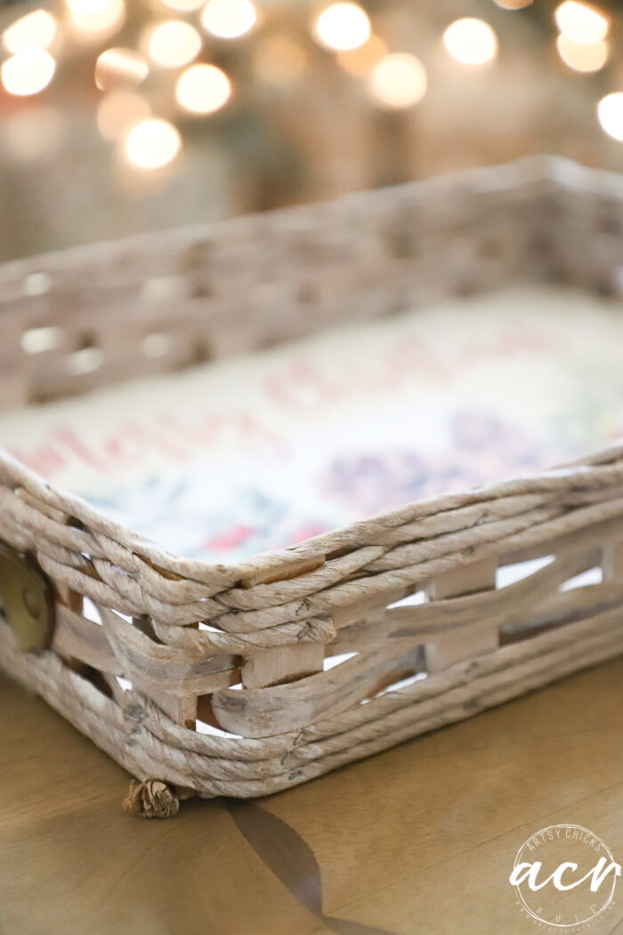 showing the side of the basket that has the white stain