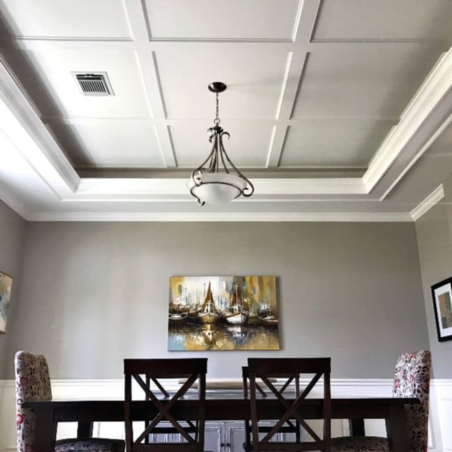 dining room with white coffered ceiling