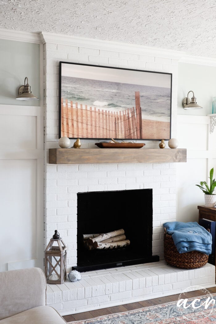 wood mantel finished with stain