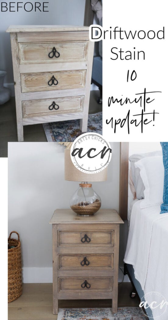 This Driftwood nightstand makeover was simple to update with Driftwood stain and finishing oil...ten minutes tops! artsychicksrule.com