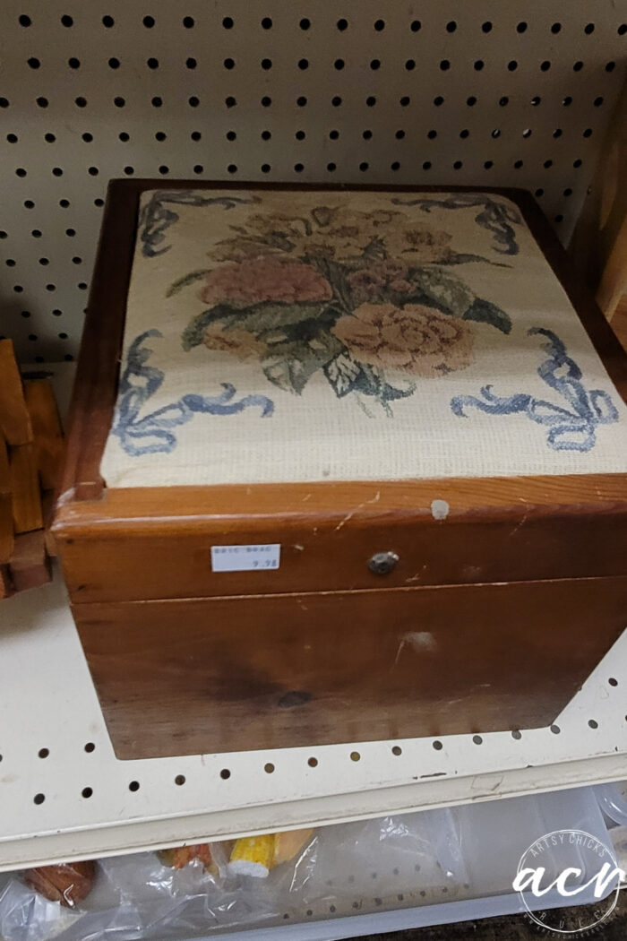 wood box with embroidered top