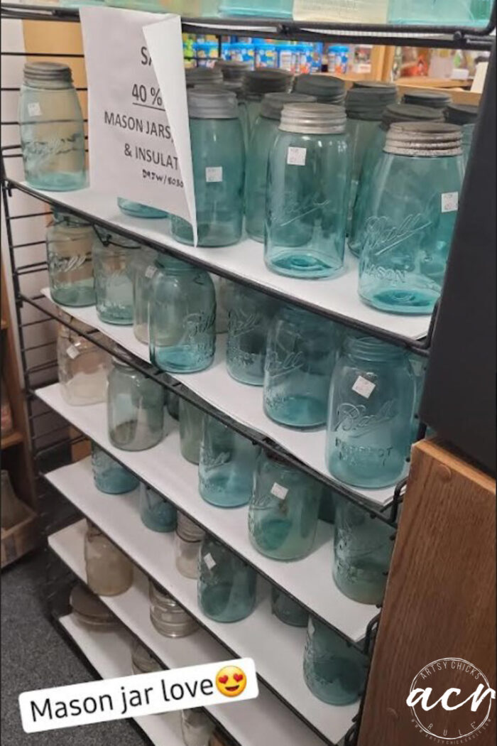 blue ball mason jars on shelf