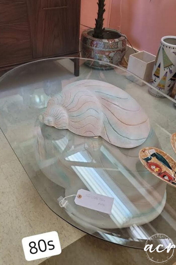 seashell and glass coffee table