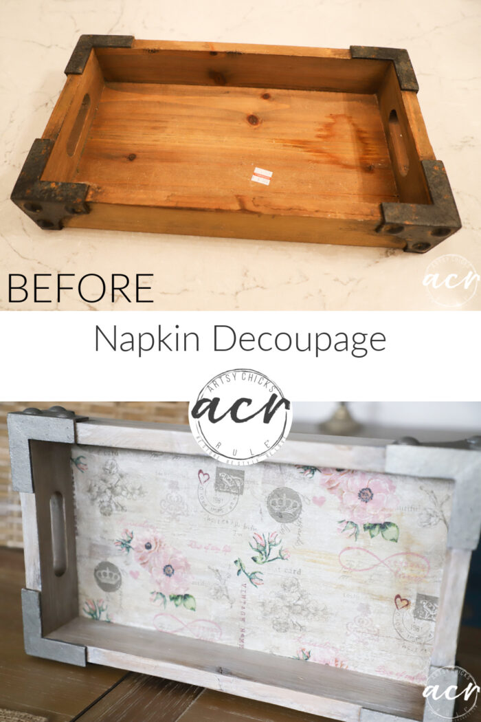 Wood and Metal Tray Makeover (napkin decoupage) Artsy Chicks Rule®