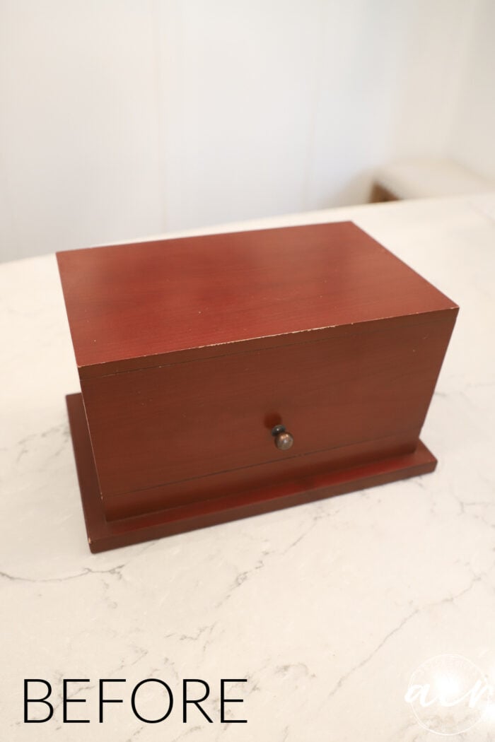 wood stained box on counter