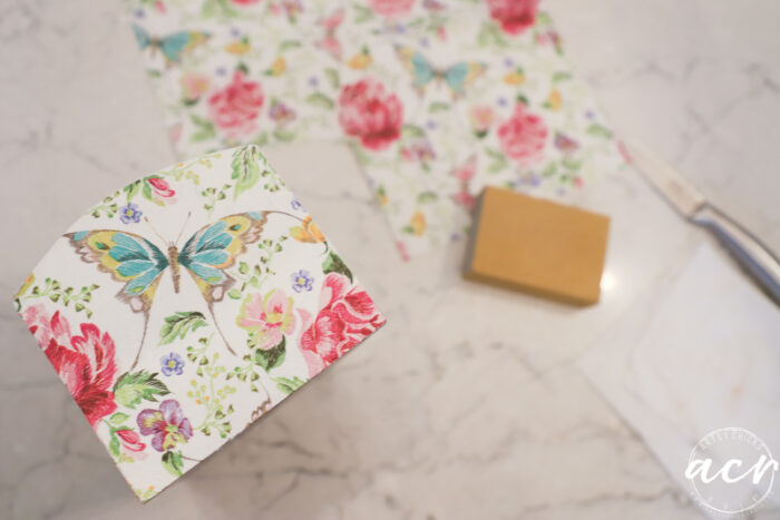 finished decoupage on side of box