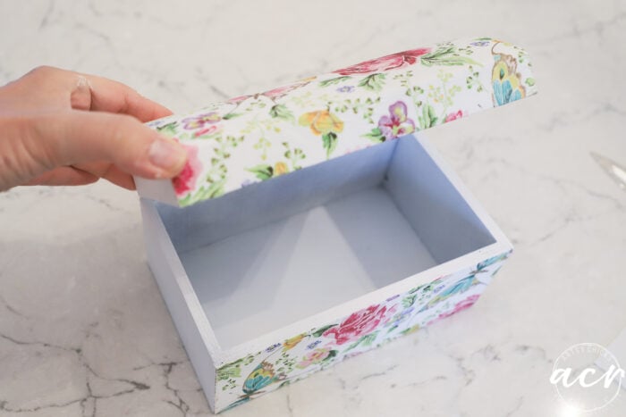 open box with decoupage on front and top
