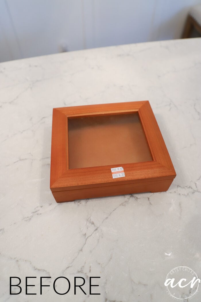 orange wood small square box with glass lid