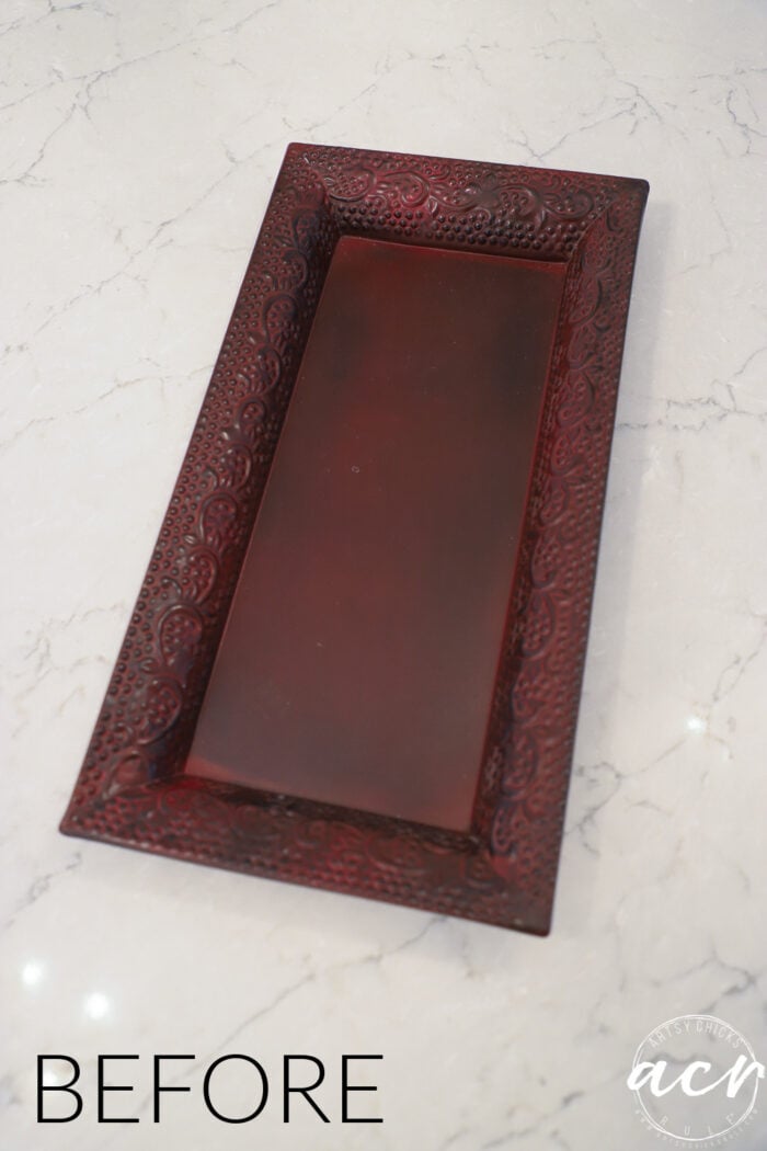 maroon metal tray