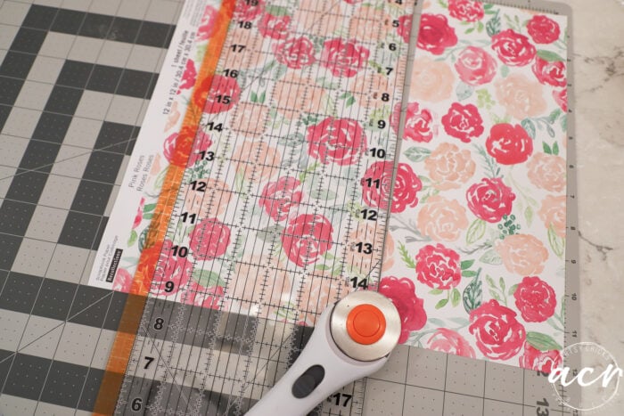 pink floral paper in cutter