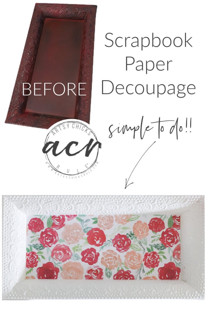 Scrapbook Paper Decoupage Tray Makeover