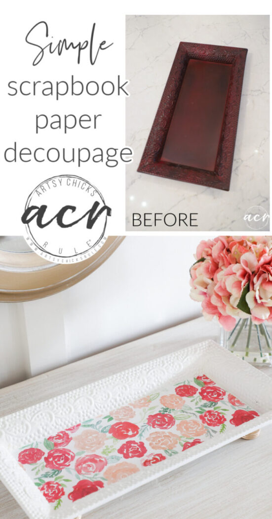 Scrapbook paper decoupage is a fun way to update that old, boring thrifty find!