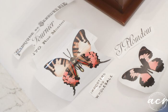 butterfly and French decor transfers