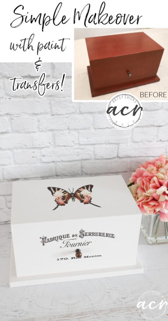 This butterfly card box is perfect for storing note cards, stationery, and more! Decor transfers and paint for the win! artsychicksrule.com