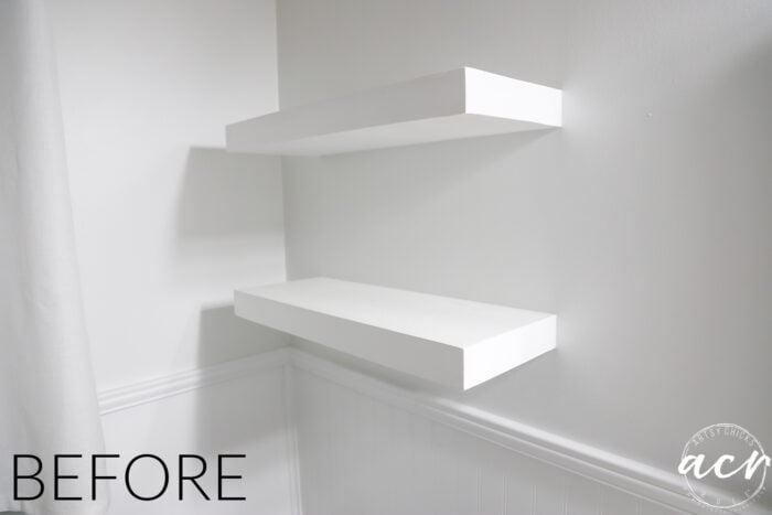 white shelves plain, white wall