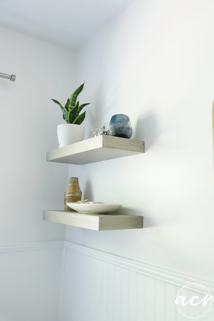 room view of shelves decorated