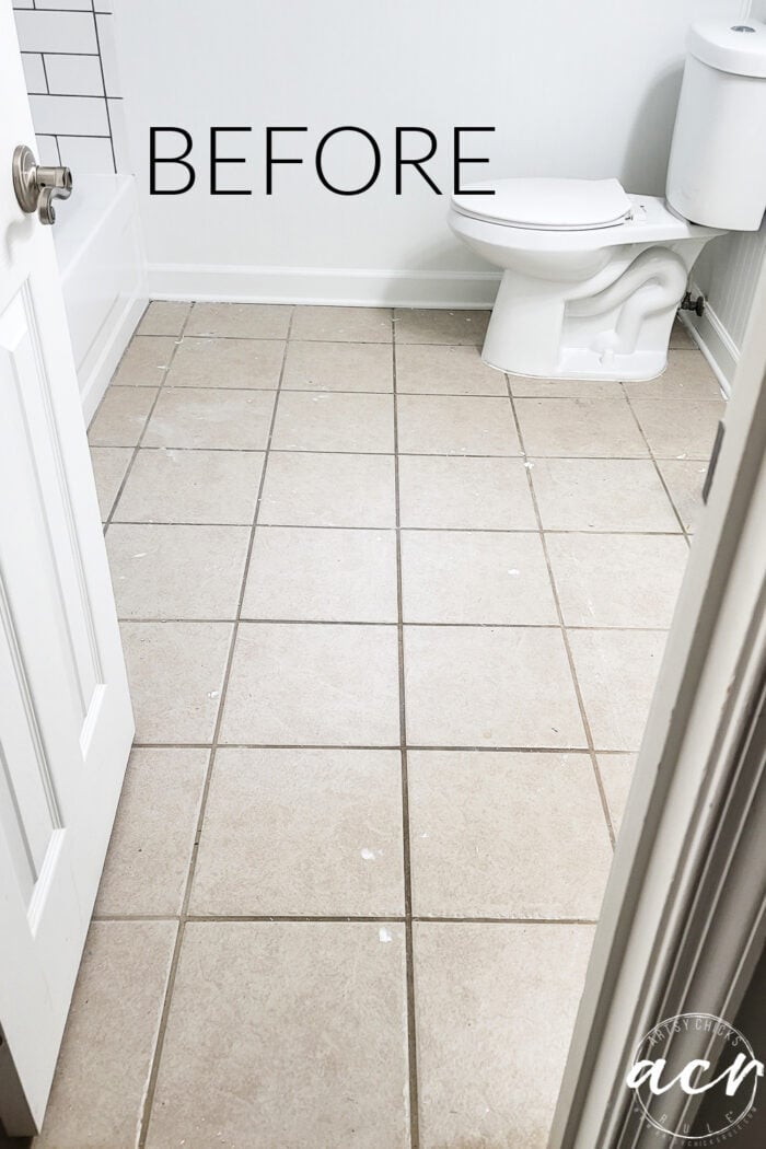 tan tiled bathroom "before"