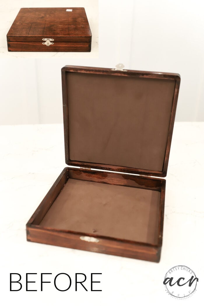 brown box with brown insides on white counter