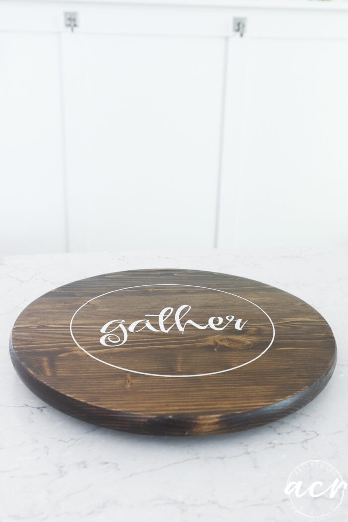 wood lazy susan on countertop