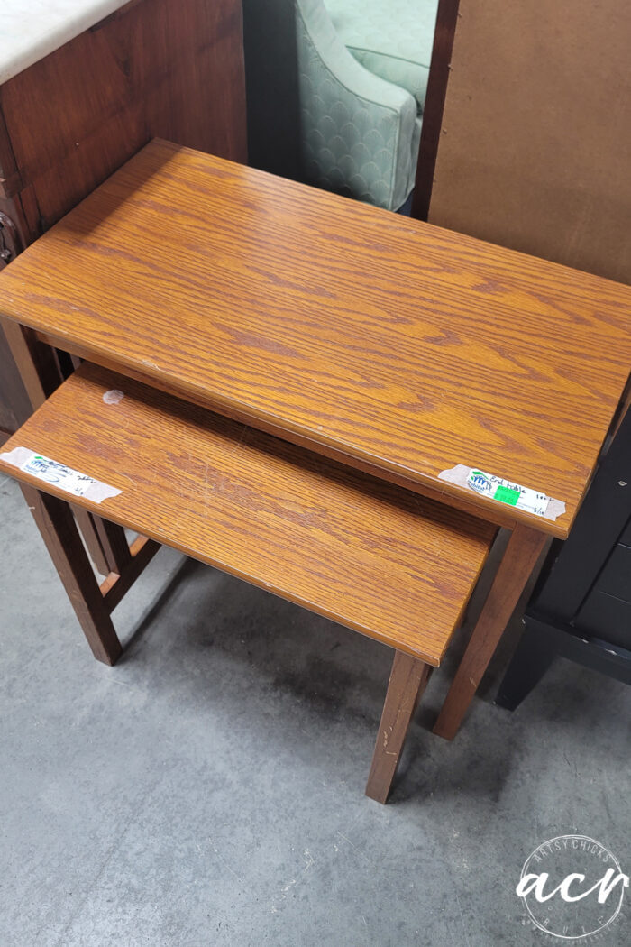 orangey oak nesting tables