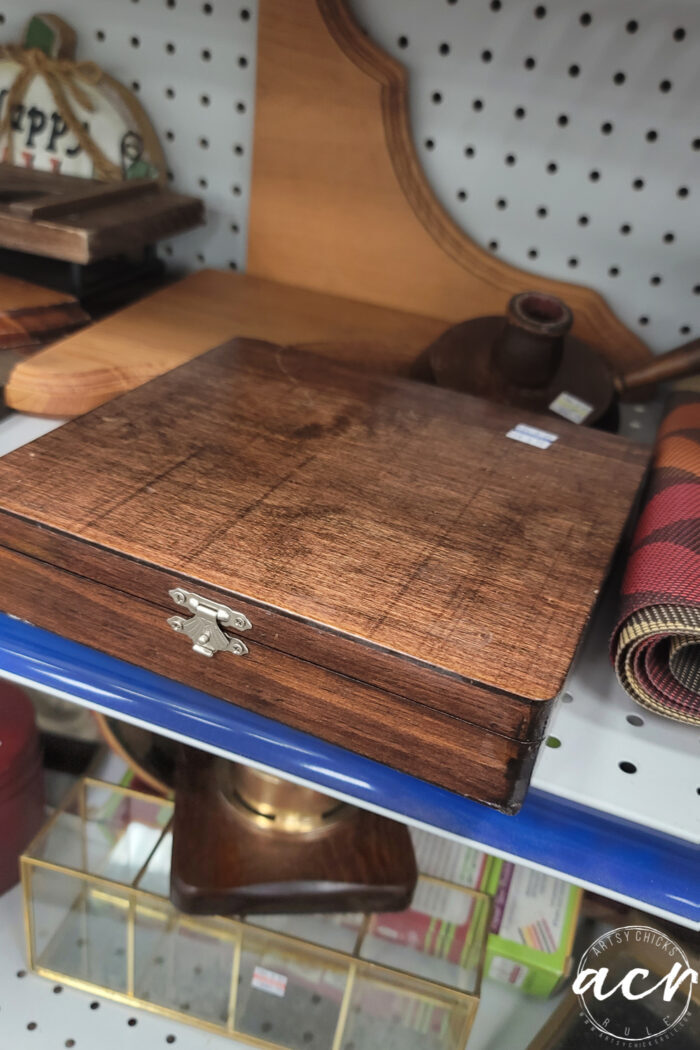 wood box thrift store shelf