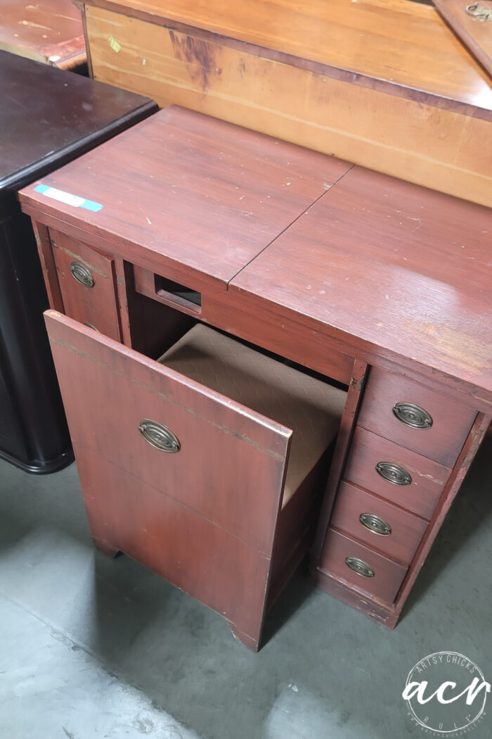 antique dressing table with slide out chair