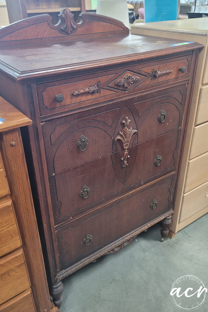 ornate wood trim dresser chest