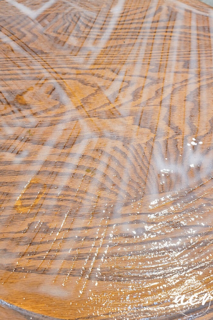 paint stripper applied to table top