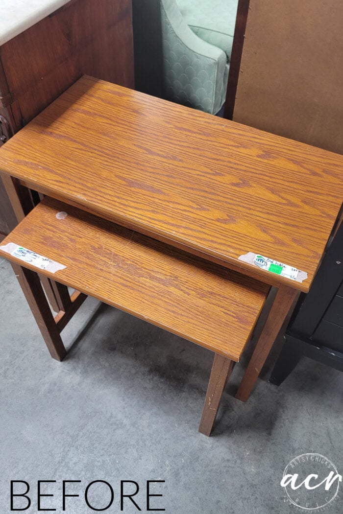 orangey wood nesting tables before