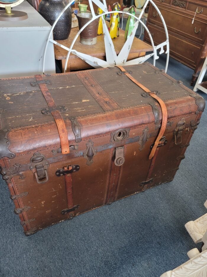 old wood stained antique trunk in its natural state