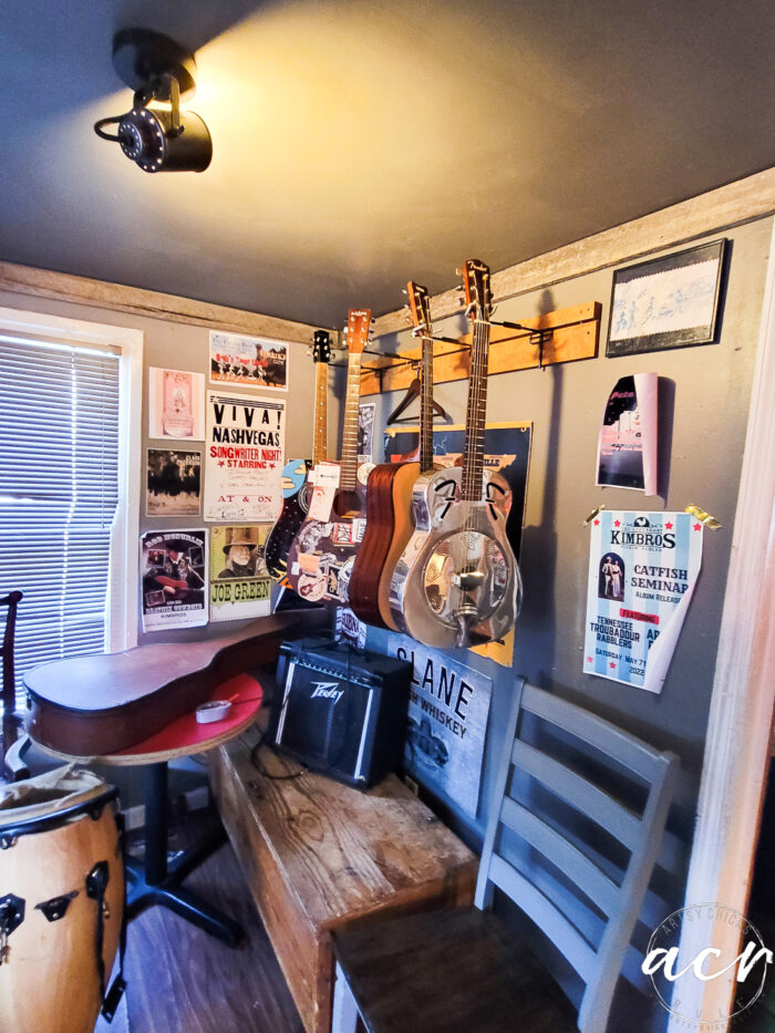 old room with guitars