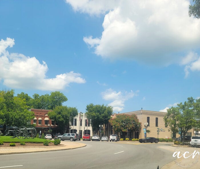 small town buildings circle roundabout