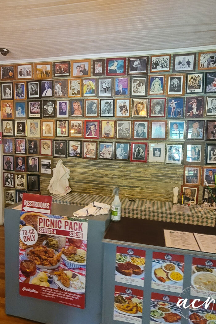 wall of autographed pictures at loveless cafe