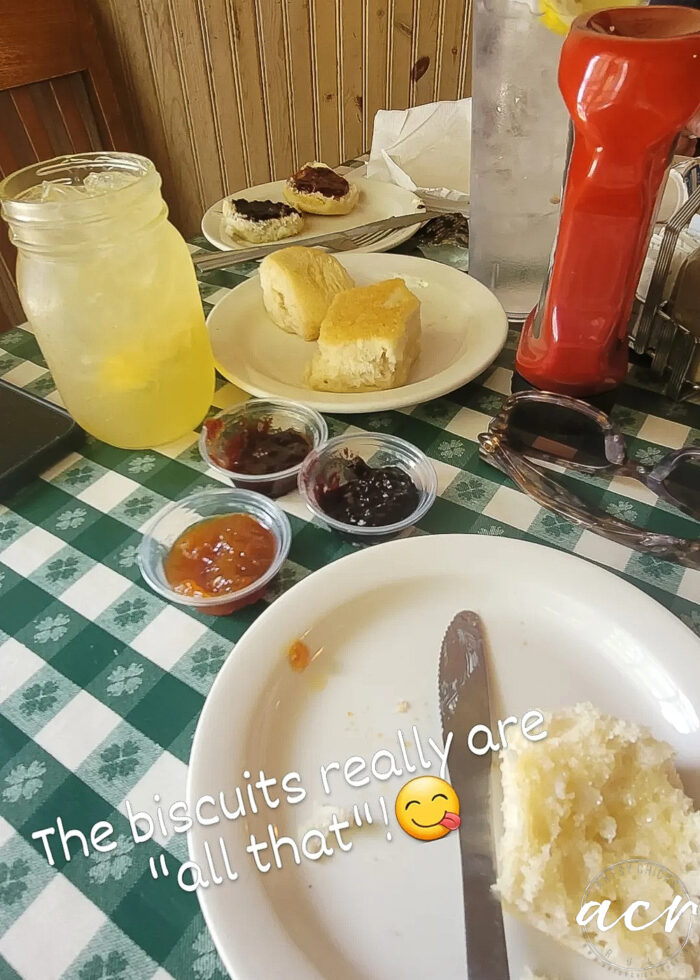 biscuits on plates with jelly and jam