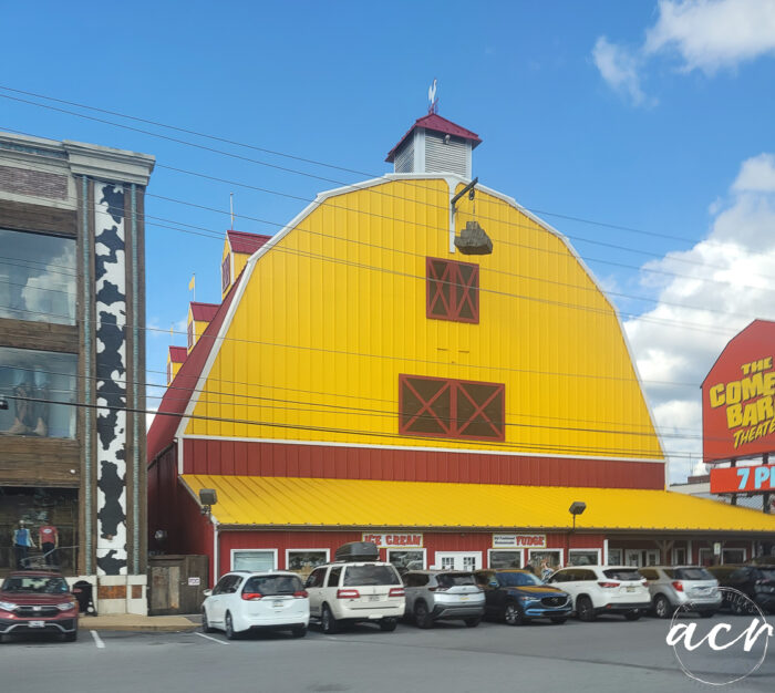 big yellow and red barn