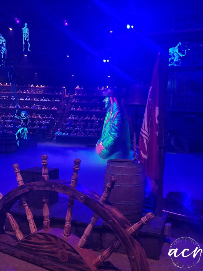 inside pirate show with skeletons