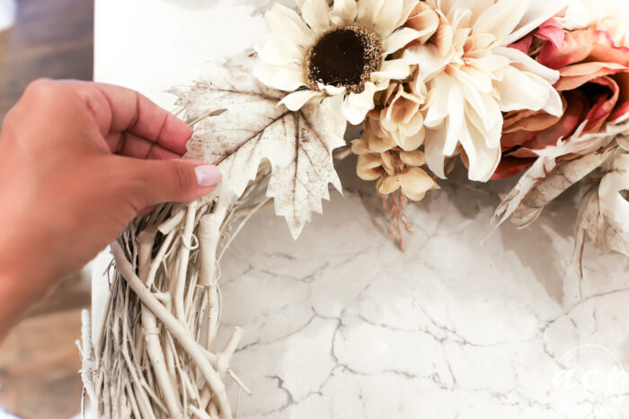 off white leaves on ivory wreath