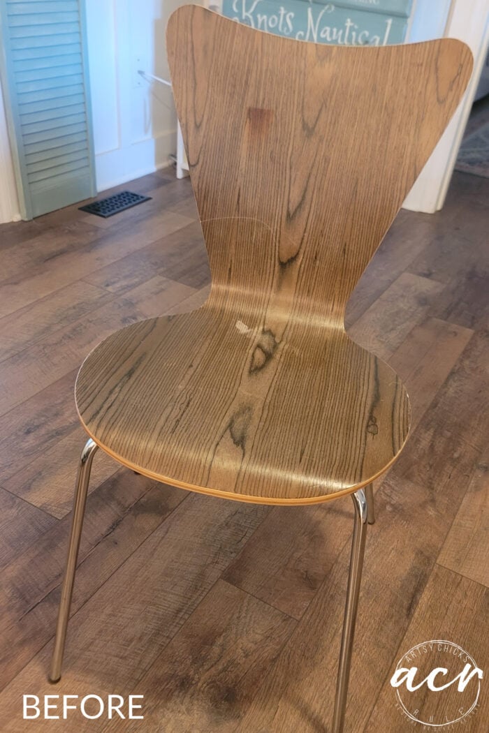 brown wood mcm desk chair before