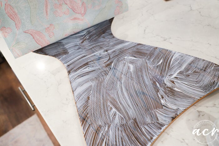 applying fabric to decoupage gel and chair