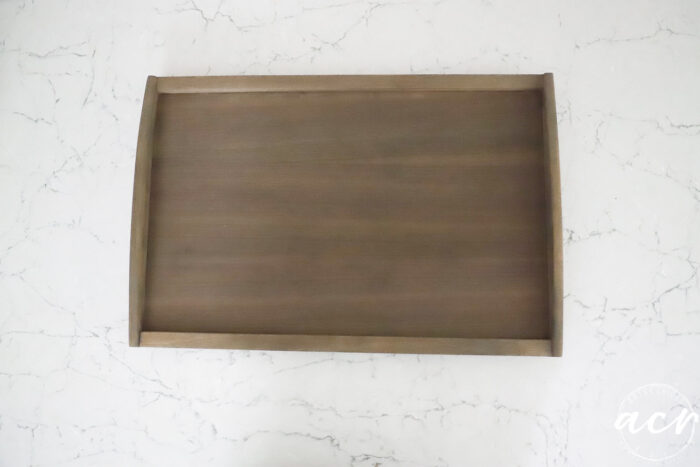 wood tray sanded and stained with classic gray minwax stain