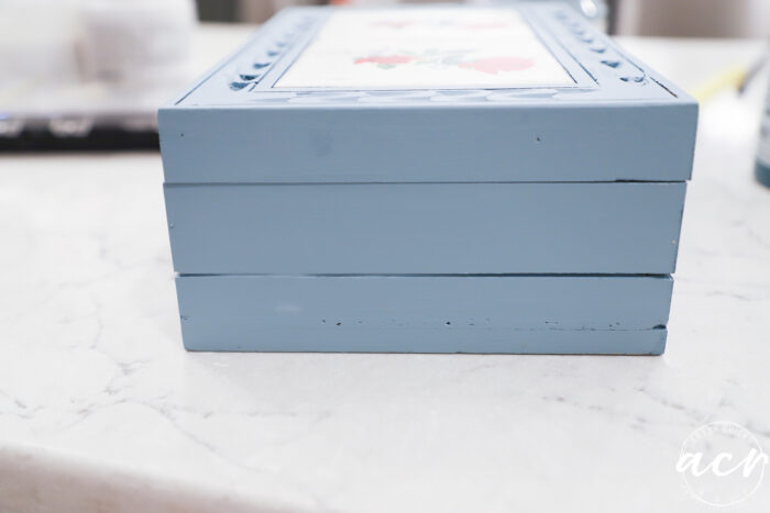 blue sideview of box on counter