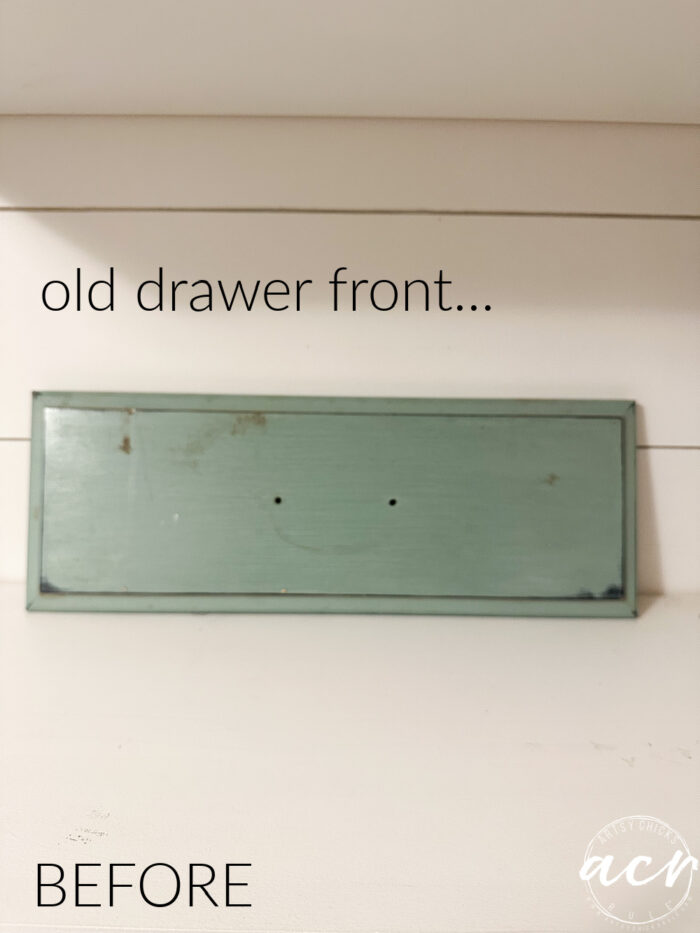 aqua colored old drawer front