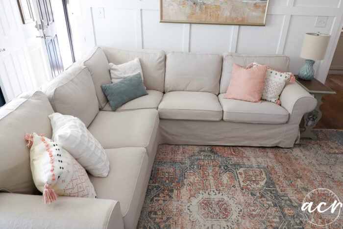 tan sectional in living room