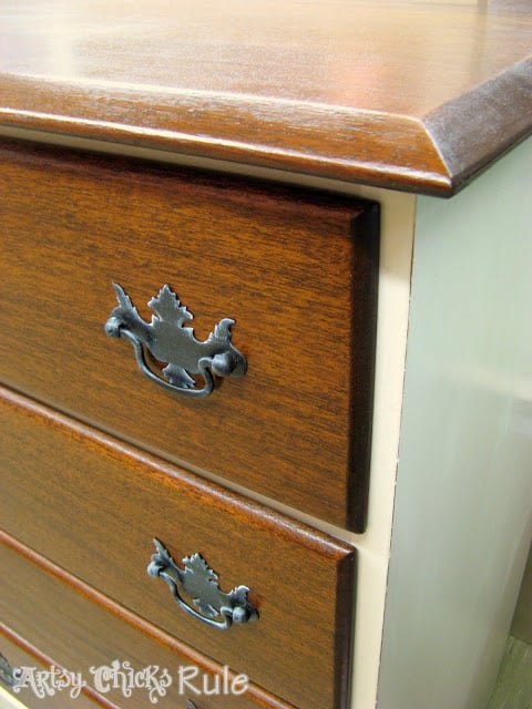 up close corner of finished dresser